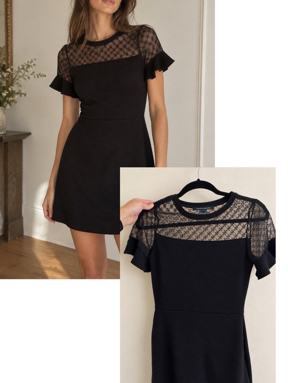 French Connection Embroidered Mesh Dress